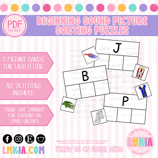 Beginning Sound Picture Sorting Puzzles