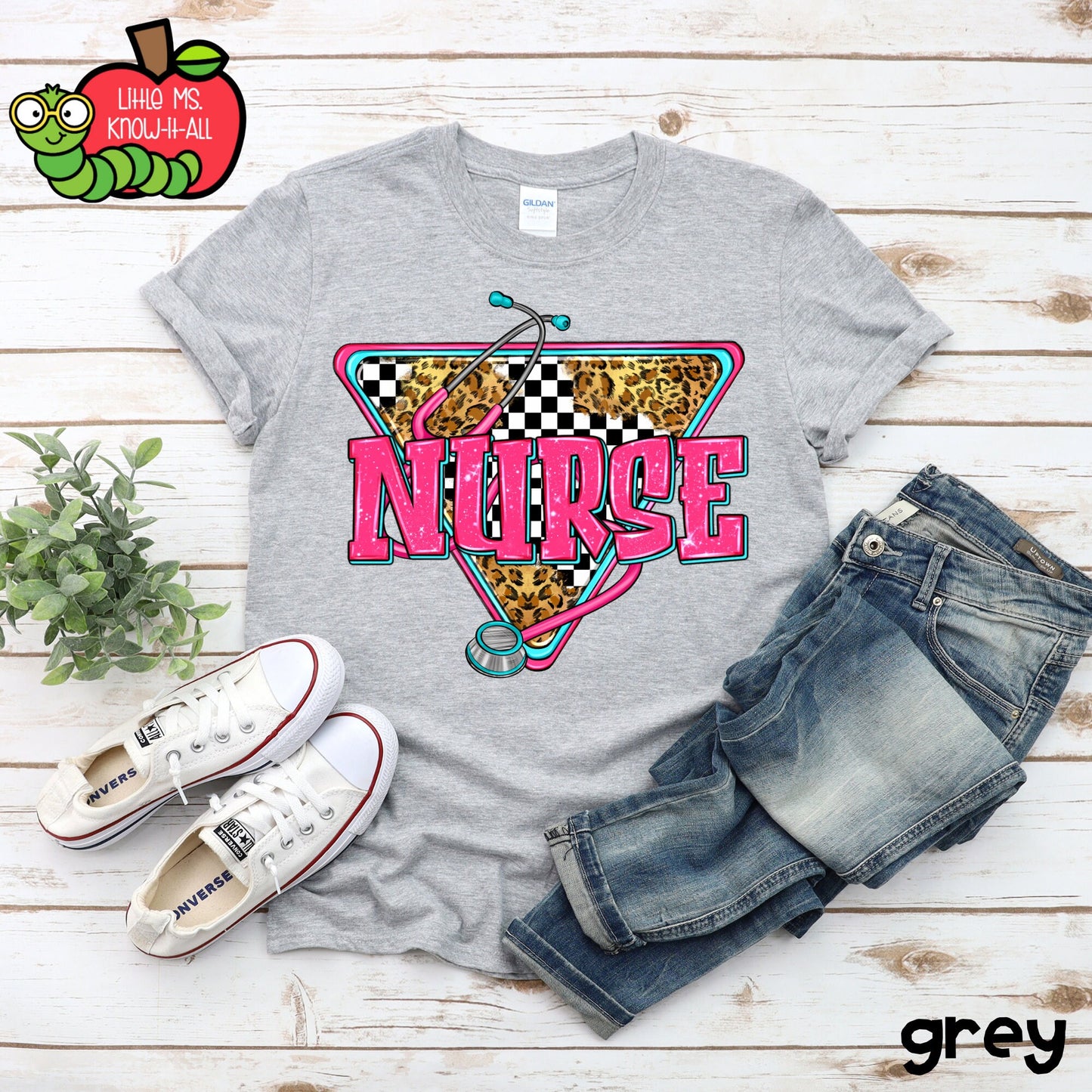 Checkered Stethoscope Nurse T-Shirt