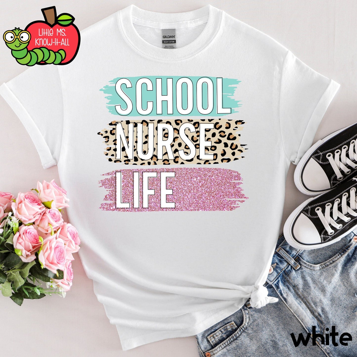 Leopard School Nurse Life T-Shirt
