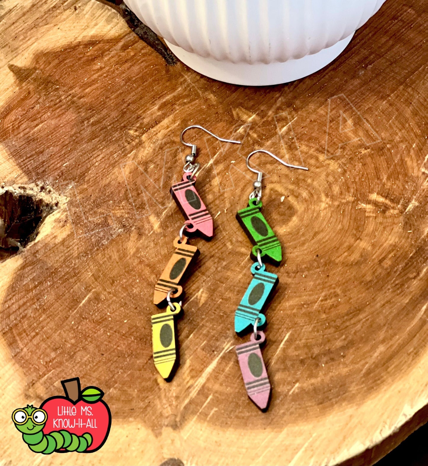 Crayon Wooden Dangle Earrings