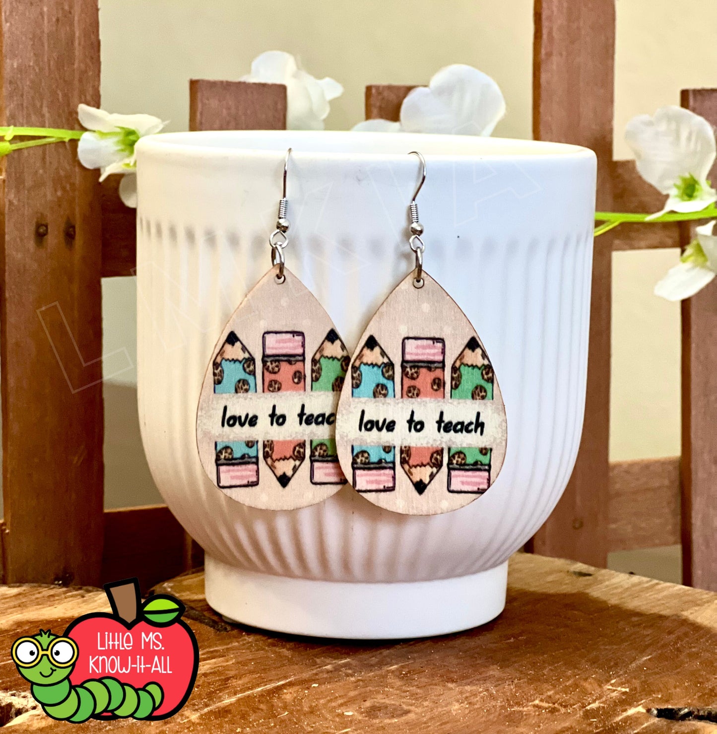Love to Teach Wooden Earrings