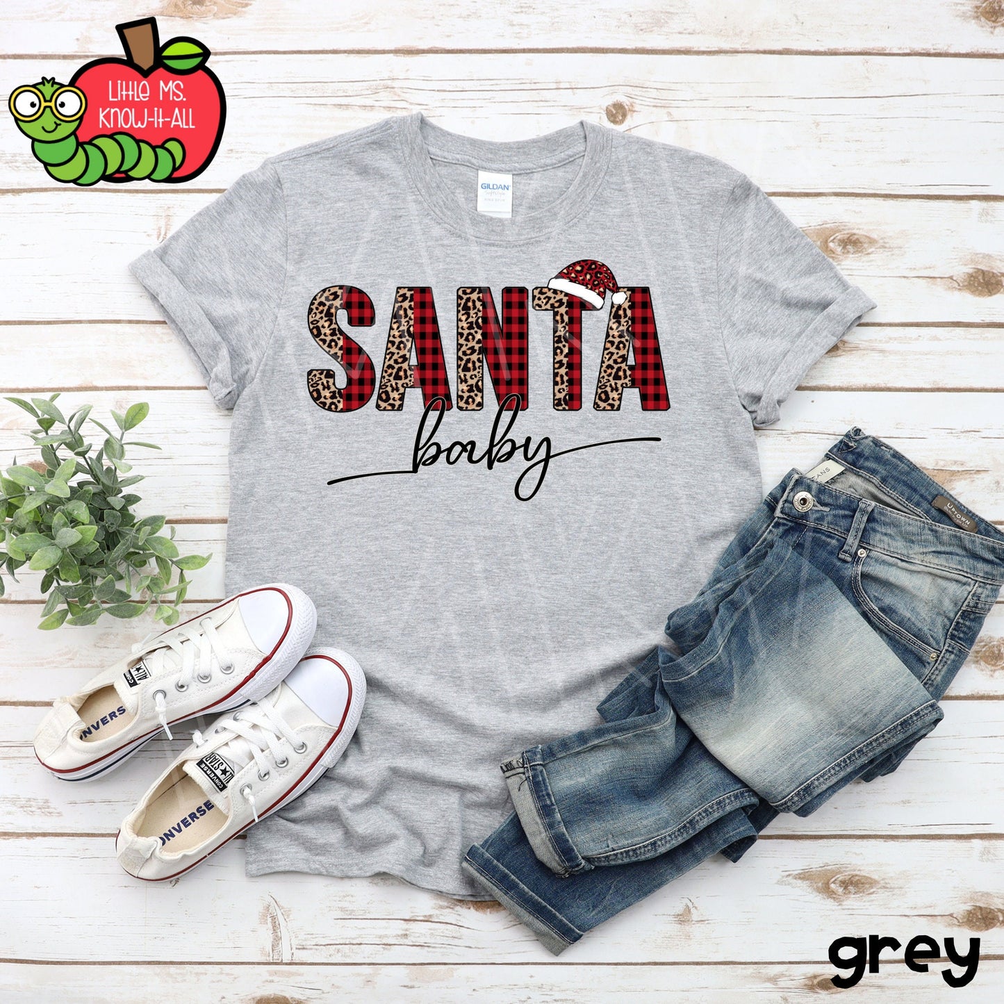 Santa Baby Leopard Print Santa Hat Christmas T-Shirt